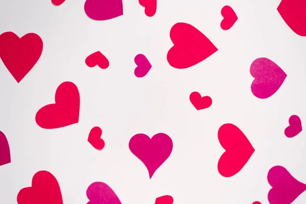 Red Pink Hearts Scattered Chaotic Order White Background Valentine Day — ストック写真