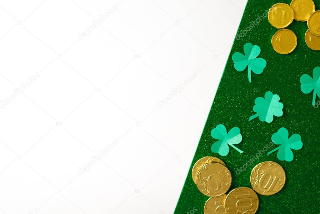 The composition of the St. Patrick's day. Leaves of paper clover