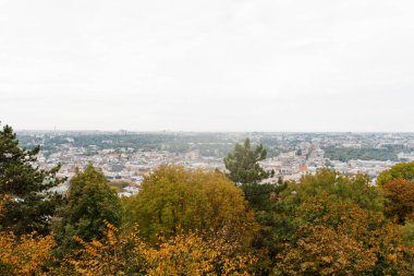 Lviv, Ukrayna. Ekim 2019. Şato tepesinden şehrin manzarası