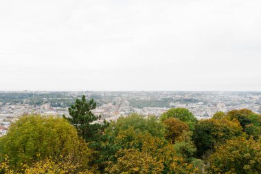 Lviv, Ukrayna. Ekim 2019. Şato tepesinden şehrin panoramik manzarası