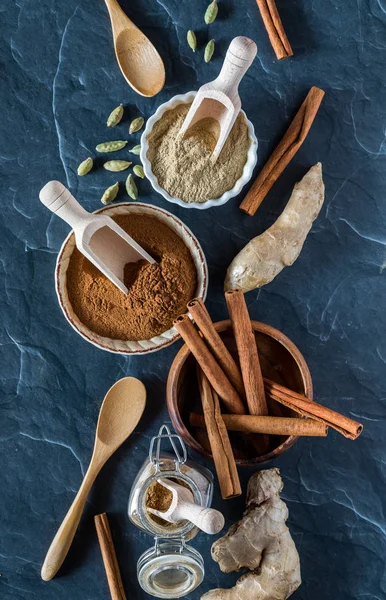 A selection of various complimentary Indian spices.