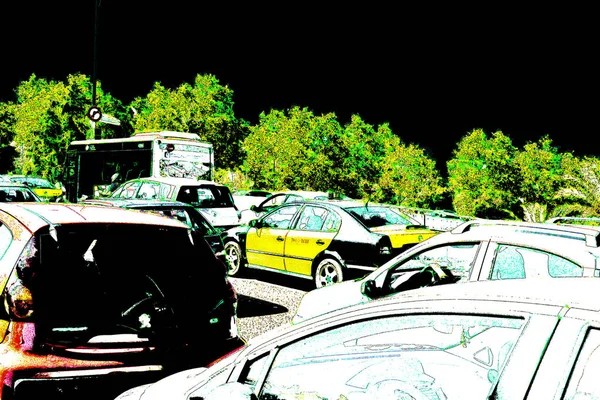 Black Yellow Taxi Barcelona Lot Traffic — Stock Photo, Image