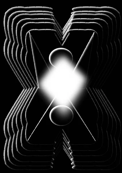Triangle of light on X overlaid in white on black