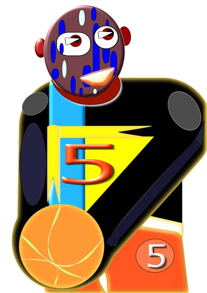 Schwarzer Basketballspieler Mit Der Nummer Fünf Bei Einem Schweißtreibenden Match — Stockfoto