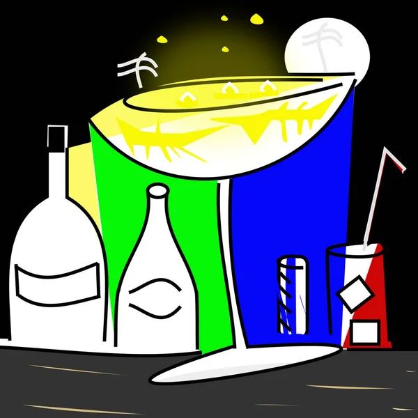 Nattliv Närheten Staden Flaskor Med Alkohol Glas Champagne Vin Cocktail — Stockfoto