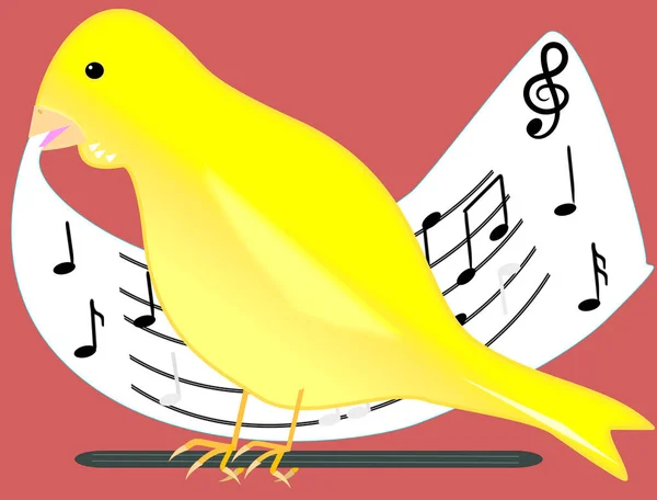 Canario Masculino Cantando Amarillo Con Repertorio Notas Musicales Imagen de archivo
