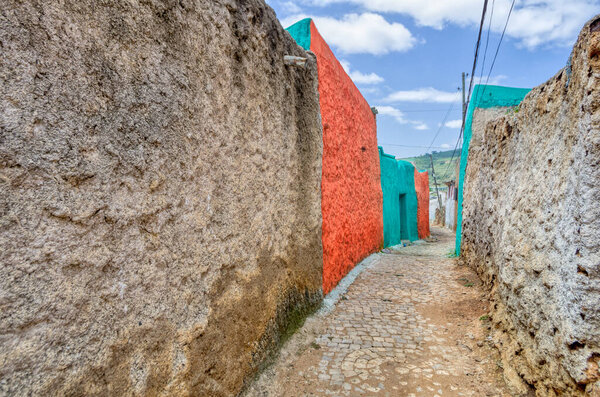 Narrows streets of Harar painted with strong colours