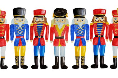 Kusursuz desenli suluboya elle çizilmiş tahta oyuncak asker. -