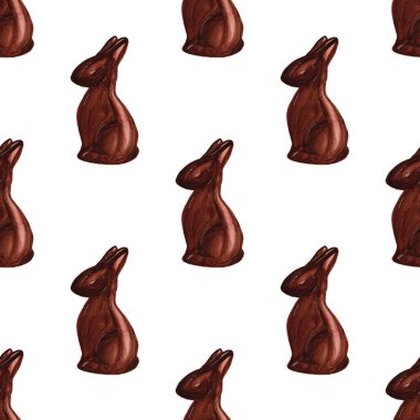 Seamless pattern with watercolor easter chocolate bunny. Easter background. For wrapping paper, web background, printing on fabric clipart