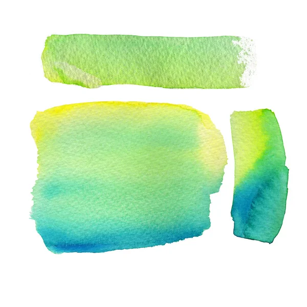 Watercolor hand drawn splash. Yellow, green, blue gradient. — ストック写真