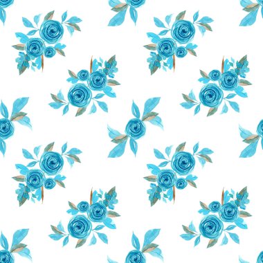 Sulu boyalı elle kusursuz desen Mavi ve altın rengi akış