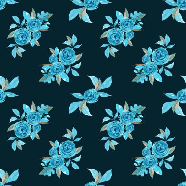 Sulu boyalı elle kusursuz desen Mavi ve altın rengi akış