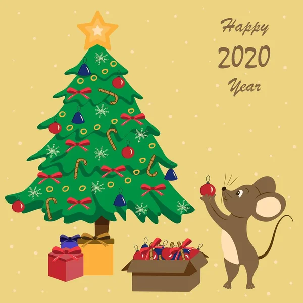 Egér karácsonyi játékok közel a karácsonyfa Stock Illusztrációk