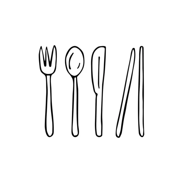 Set Cutlery Made Bamboo Eco Friendly European Asian Cutlery Fork — Stock Vector