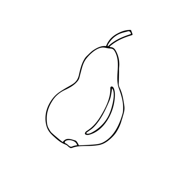 Ripe Pear Black White Illustration White Background Doodle Style Tasty — Stock Vector