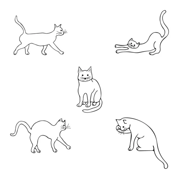 Ensemble Avec Des Chats Dans Différentes Poses Avance Lave Arqué — Image vectorielle