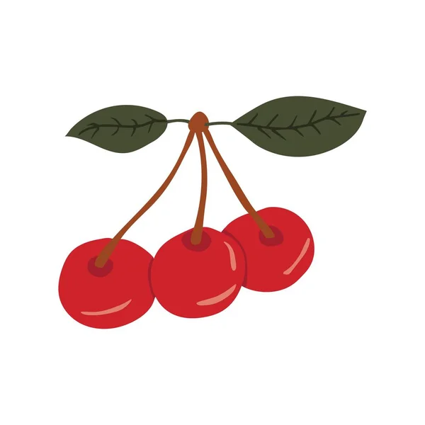 Tres Cerezas Maduras Sobre Fondo Blanco Colorida Ilustración Estilo Doodle — Vector de stock