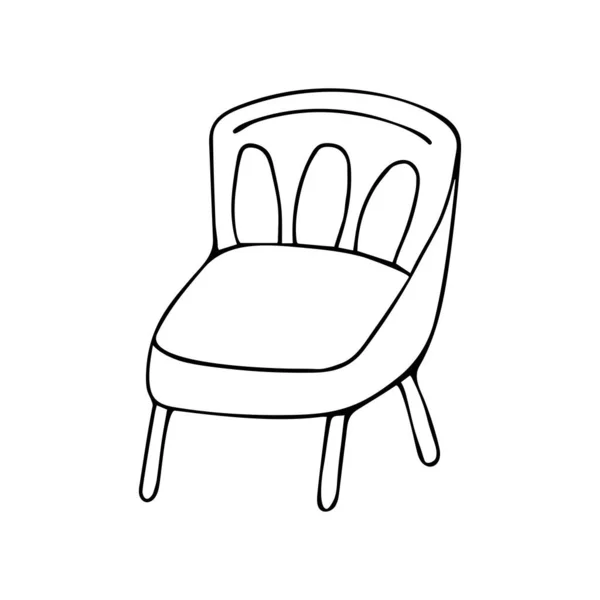 扶手椅椅子靠脚 椅背柔软 家具和室内装饰的主题 黑白涂鸦风格的插图矢量 呆在家里 — 图库矢量图片
