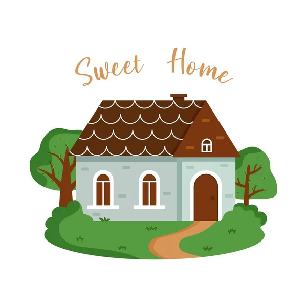 Cute Dwelling House Bright Colors Isolated Vector Illustration Flat Style — Stock Vector