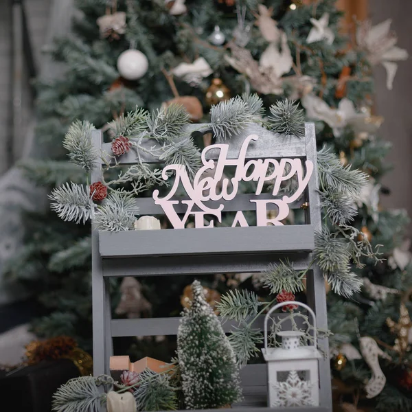 Kerstdecor Met Letters Gelukkig Nieuwjaar Kan Gebruikt Worden Als Achtergrond — Stockfoto