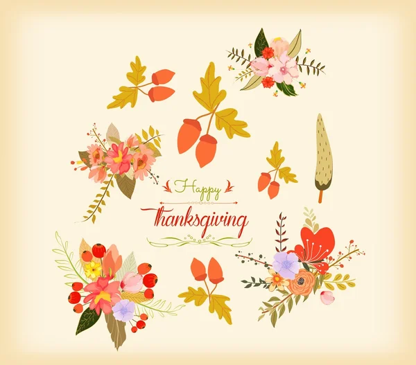 Thanksgiving hand drawn floral lettering card — Stock Vector