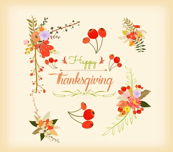 Thanksgiving hand drawn floral lettering card — Stock Vector