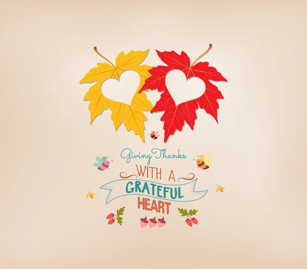 Thanksgiving Day with leaves with hearts — Stock Vector