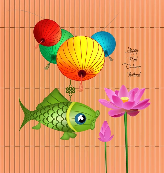 Fondo del Festival de la Linterna de Medio Otoño con loto — Archivo Imágenes Vectoriales