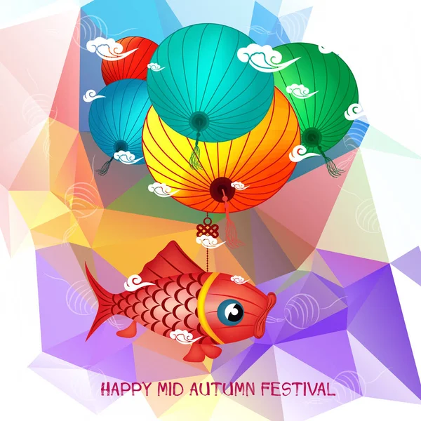 Fond polygonal du Festival de mi-automne avec lanternes à carpes — Image vectorielle