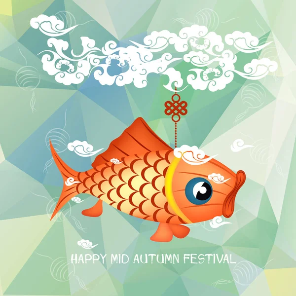 Latar belakang poligonal Festival Pertengahan dengan lentera ikan mas - Stok Vektor