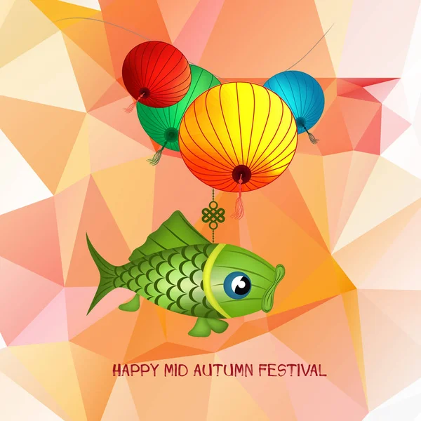 Fond polygonal du Festival de mi-automne avec lanternes à carpes — Image vectorielle