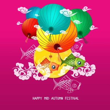 Orta sonbahar Lantern Festivali vektör arka plan ay tavşan ile