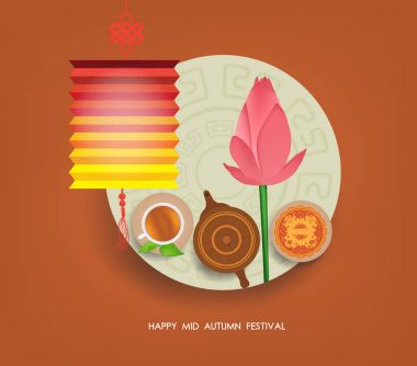 Çince pasta ve yeşil çay Mid Sonbahar Festivali için ay. Çay potu, çay bardağı