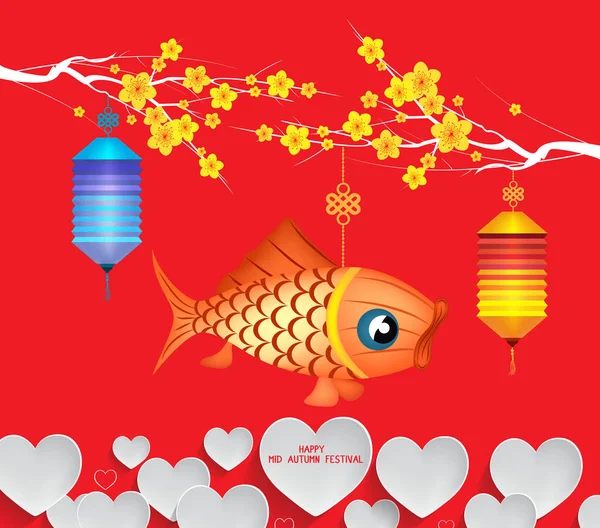 Medio herfst carp Lantern Festival bloesem achtergrond — Stockvector