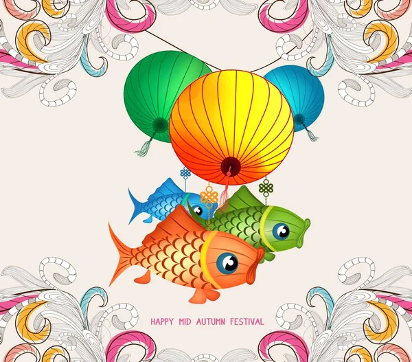 Chinese lantern festival doodle grafisch ontwerp — Stockvector