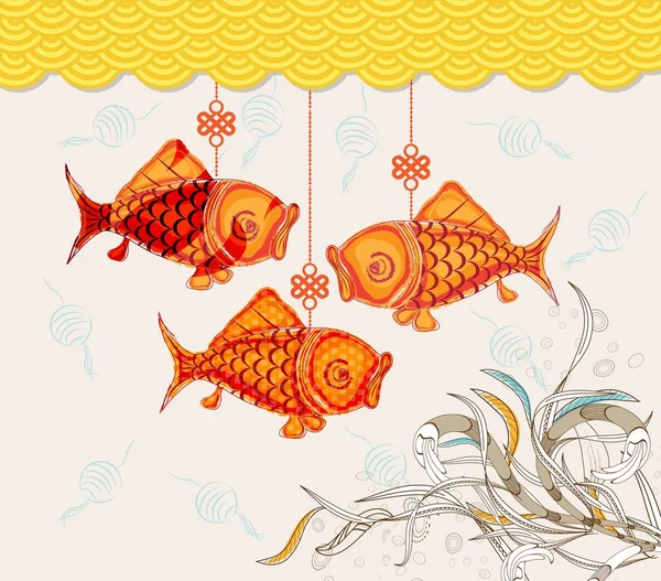 Kinesiska karp lantern festival doodle grafisk design — Stock vektor