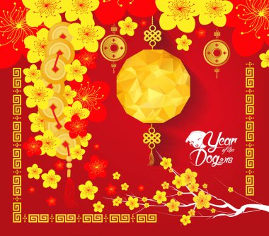 Mutlu çene yeni yıl 2018. Mevsim Selam. Fener tasarım. Köpek yılı 