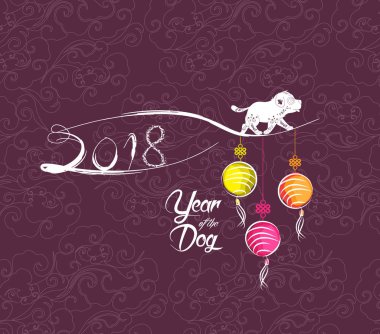 Mutlu çene yeni yıl 2018 kartı, köpek yılı