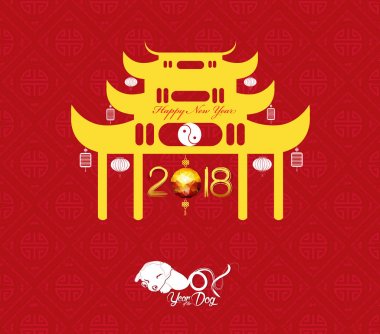 Mutlu çene yeni yıl 2018 kartı, köpek yılı