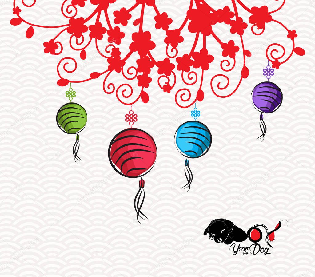 Happy Chinese new year 2018 card, Year of the dog