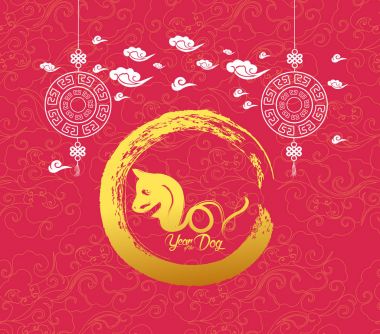 Mutlu çene yeni yıl 2018 kartı, köpek yılı