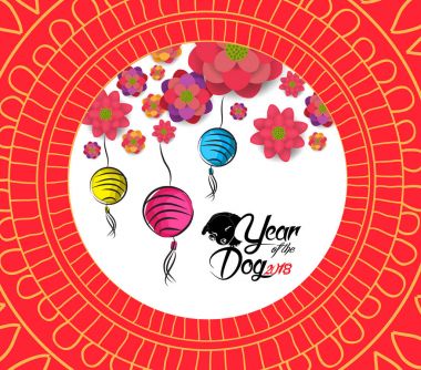 Mutlu çene yeni yıl 2018 kartı, köpek yılı