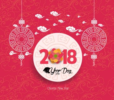 Mutlu çene yeni yıl 2018 kartı, köpek yılı