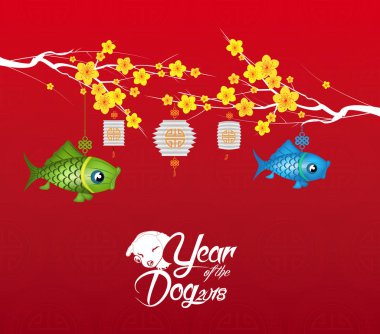 Mutlu çene yeni yıl 2018 kartı, köpek yılı