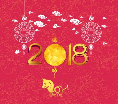 Mutlu çene yeni yıl 2018 kartı, köpek yılı