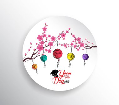 Mutlu çene yeni yıl 2018. Mevsim Selam. Fener tasarım. Köpek yılı 