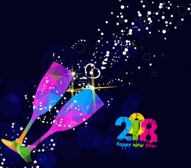 Mutlu yeni yıl 2018 tebrik kartı veya afiş tasarımı renkli üçgen cam