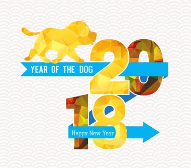 Mutlu yeni yıl 2018 tebrik kartı. Köpek Çin yeni yılı