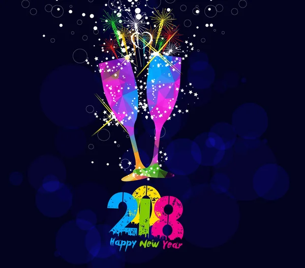 Mutlu yeni yıl 2018 tebrik kartı veya afiş tasarımı renkli üçgen cam