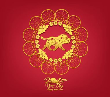 Oryantal mutlu Çin yeni yıl 2018. Tasarım köpek yılı